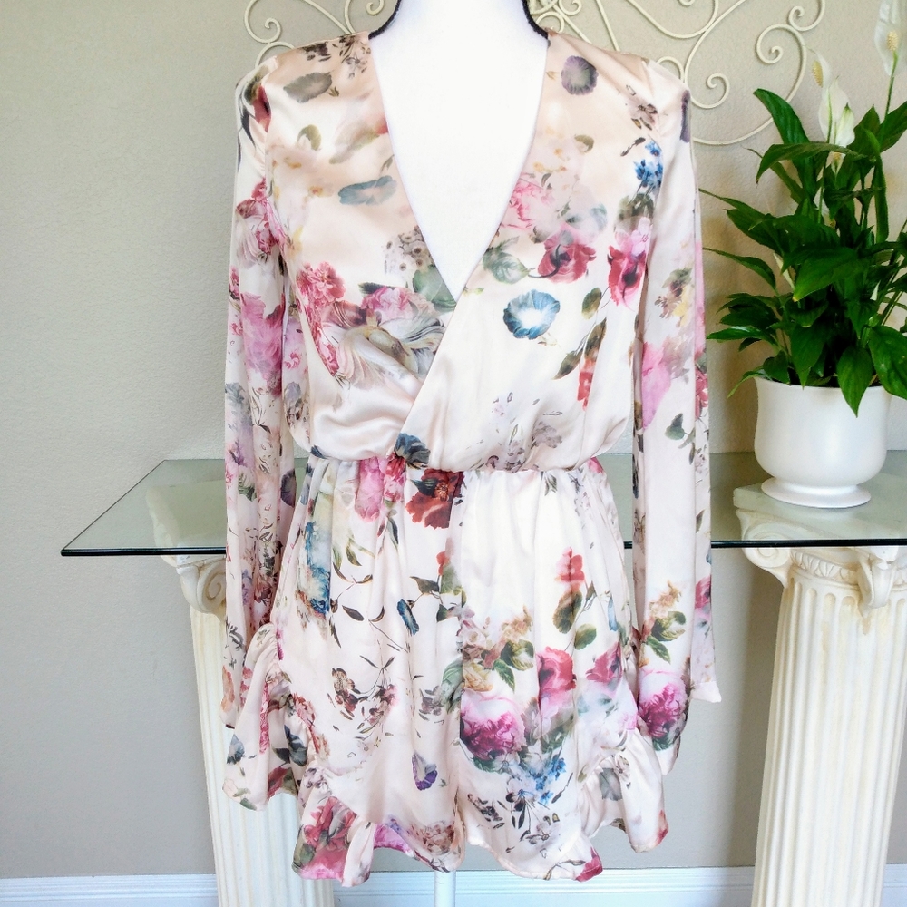 Misguided Satin Floral Romper